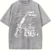 Edgy Punk Gun Dark Text for Music Festivals Vintage Washed T-Shirt in Gray