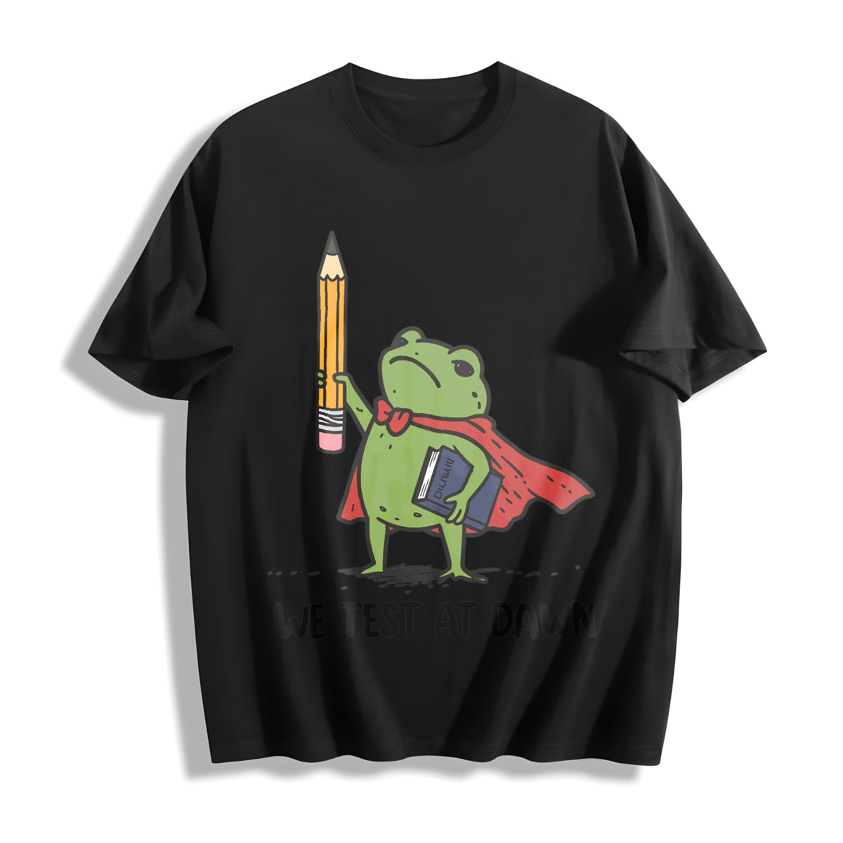 We Test at Dawn Teacher Frog Cotton T-Shirt in Black