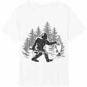 Bigfoot Fishing Sasquatch Fisherman Cotton T-Shirt in White