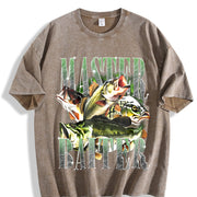 Master Baiter Bass Fishing Fisher Papa Dad Happy Fathers Vintage Washed T-Shirt in Brown