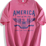 America Land of the Free Home of the Brave Patriotic Vintage Washed T-Shirt in Red
