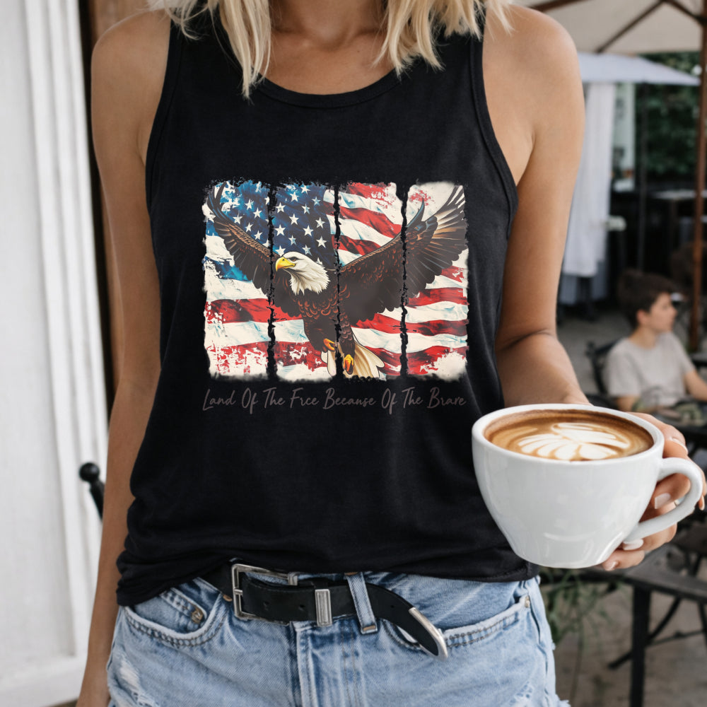 Land of the Free Because of the Brave Fourth of July Women's Color Cotton Tank Top in Black