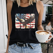 Land of the Free Because of the Brave Fourth of July Women's Color Cotton Tank Top in Black