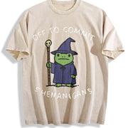 Off to Commit Shenanigans Wizard Frog DnD vintage washed oversized T-shirt in Beige