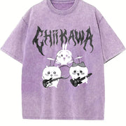 Heavy Metal Chiikawa Usagi Hachiware Hip Hop Festive vintage washed oversized T-shirt in Purple