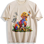 Coastal Granddaughter Vibes + Sun-faded: Vibrant Floral Vintage Washed T-Shirt in Beige