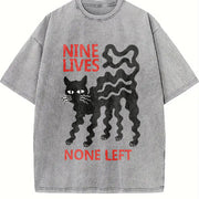 Nine Lives Cat Dark Humor Retro Vintage Washed T-Shirt in Gray