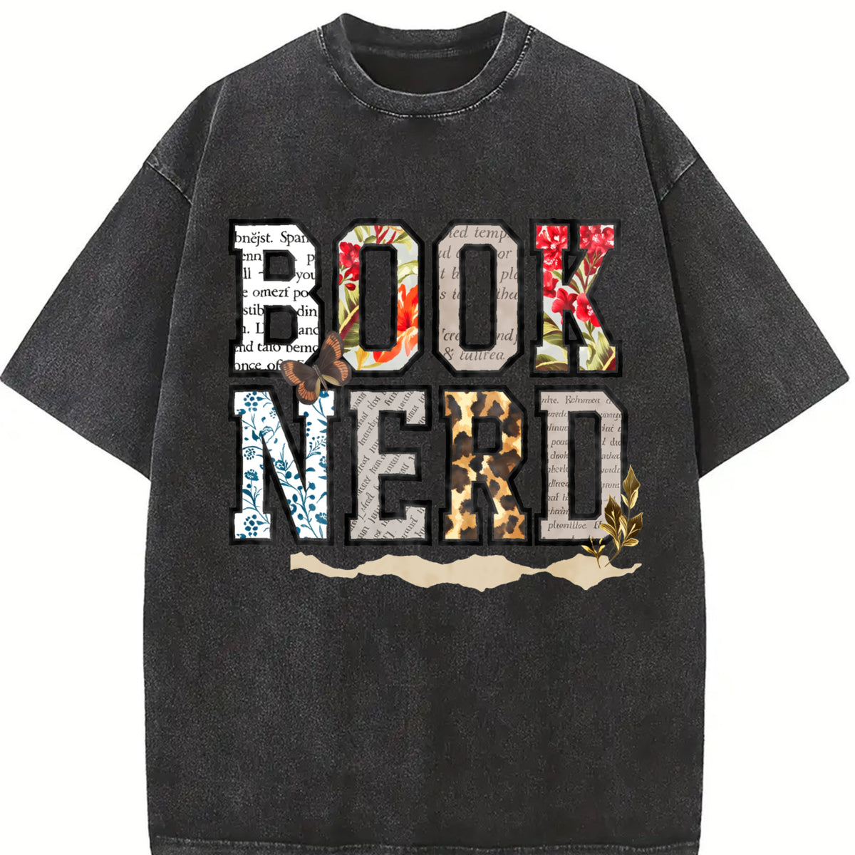 Book Nerd Retro Bookish Lover Retro for Booktok Librarian Vintage Washed T-Shirt in Black