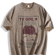 Y2k Tv Girl Lovers Rock Song Vintage Washed T-Shirt in Brown