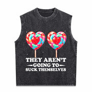 They Aren't Going to Suck Themselves Inappropriate Vintage Washed Tank Top in Black