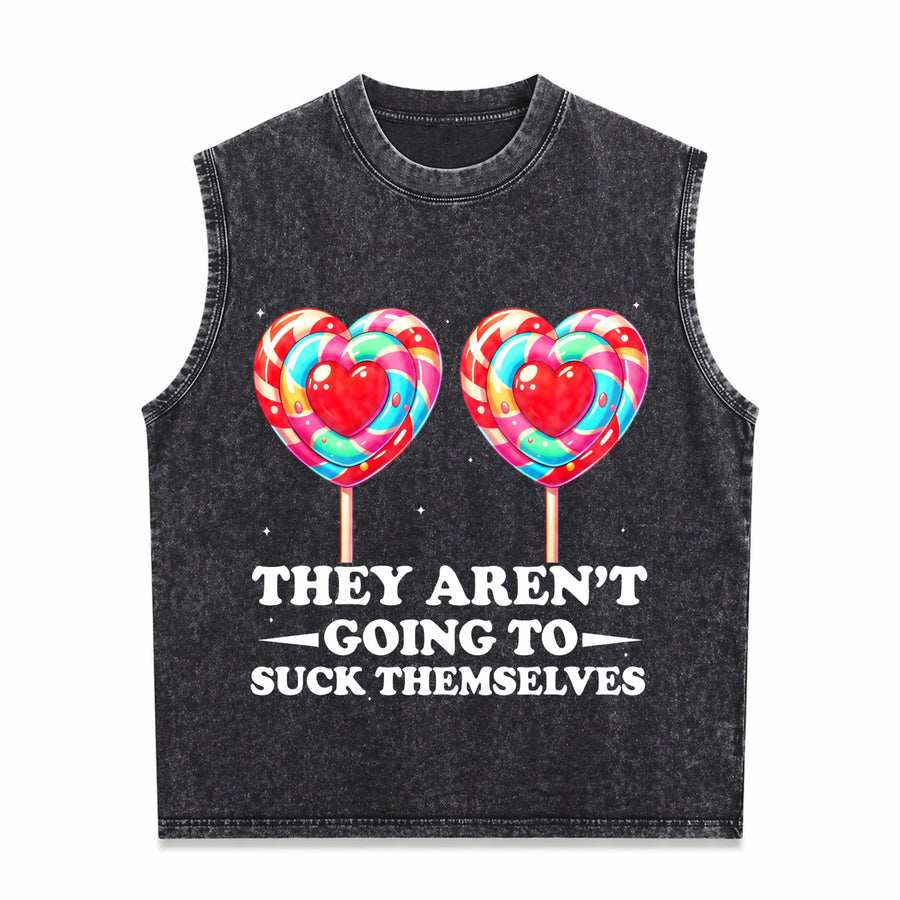 They Aren't Going to Suck Themselves Inappropriate Vintage Washed Tank Top in Black