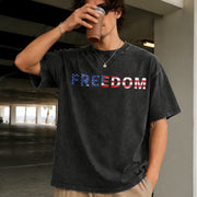 Freedom American Flag Vintage Washed T-Shirt in Black