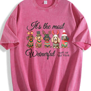 Dachshund Christmas Vintage Washed T-Shirt in Red