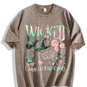 Wizard Movie Fan Wicked Changed For Good vintage washed oversized T-shirt in Brown