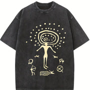 Shamanic Petroglyph Vintage Washed T-Shirt in Black