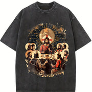 The Last Supper – Christian Jesus and Disciples vintage washed oversized T-shirt in Black
