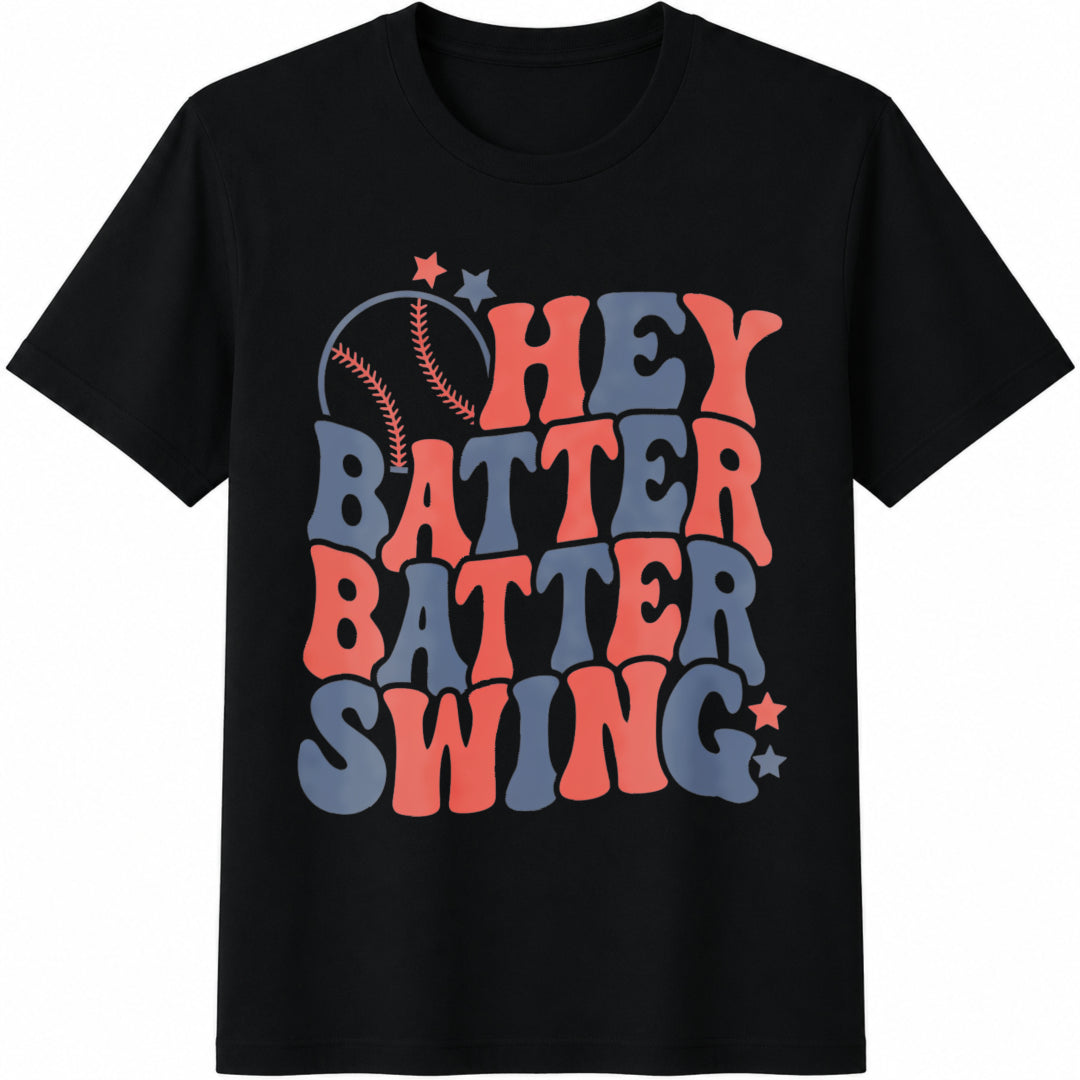Hey Batter Swing Cotton T-Shirt in Black