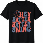 Hey Batter Swing Cotton T-Shirt in Black