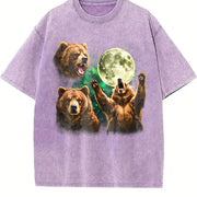 Bear Moon Retro Grizzly Bears Vintage Washed T-Shirt in Purple