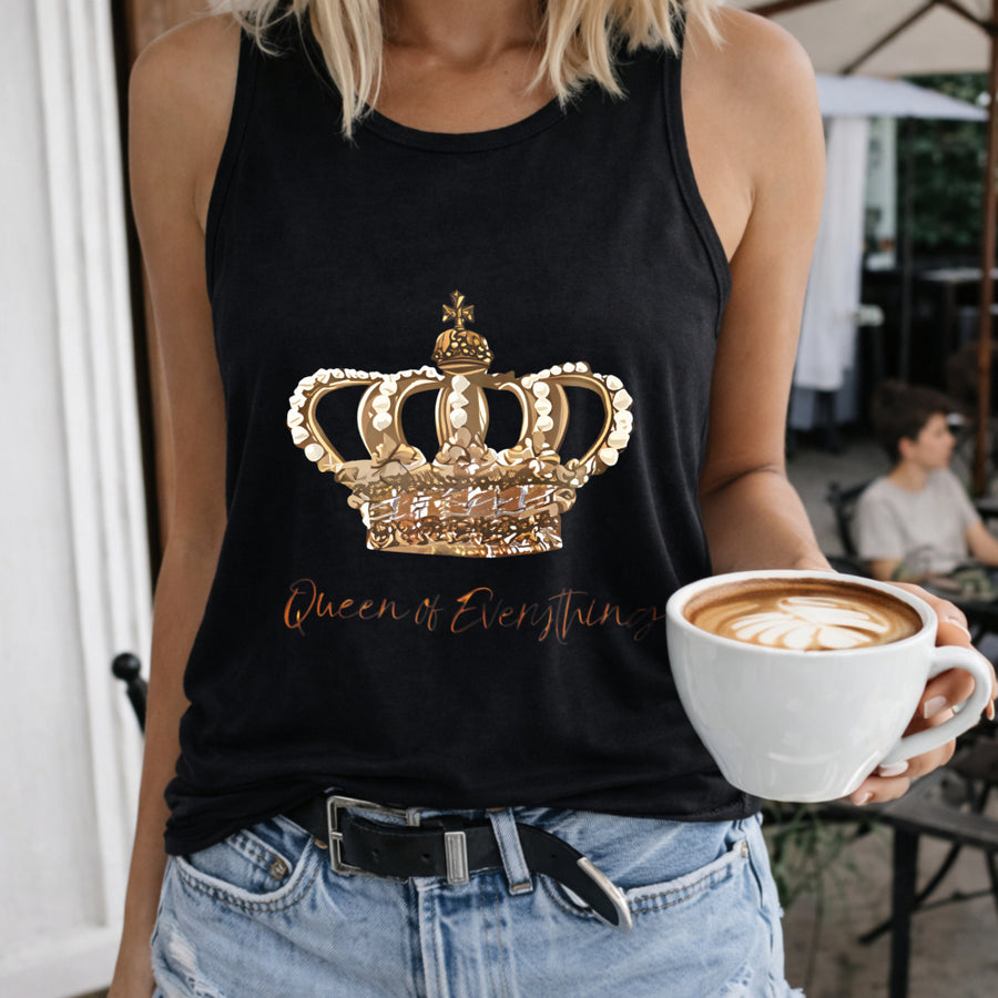 Queen of Everything Letters & Crowns Vest Women's Color Cotton Tank Top in Black