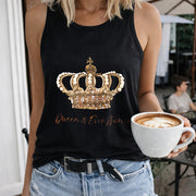 Queen of Everything Crown Crew-neck Sleeveless Vest Women's Color Cotton Tank Top in Black