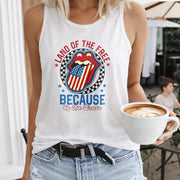 Land of the Free Because of the Brave Women's Color Cotton Tank Top in White