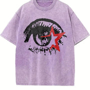 Big Eye Gothic Grunge Y2k Emo Scene Amity Affliction Vintage Washed T-Shirt in Purple