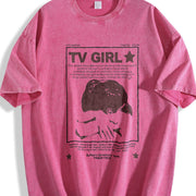 Y2k Tv Girl Lovers Rock Song Vintage Washed T-Shirt in Red