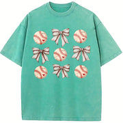 Coquette Baseball Mom Vintage Washed T-Shirt in Blue