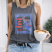 Land of the Free Because of the Brave Women's Color Cotton Tank Top in Gray