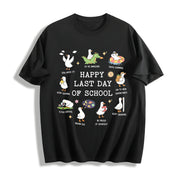 Last Day of School Goose Teacher Happy Last Day of School Cotton T-Shirt in Black