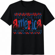 Land of the Free Because of the Brave Retro Checkered Cotton T-Shirt in Black
