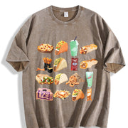 250gsm Retro Mexican Food (Tacos Vintage Washed T-Shirt in Brown