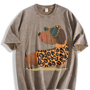 Ladies' Leopard Dog Vintage Washed T-Shirt in Brown
