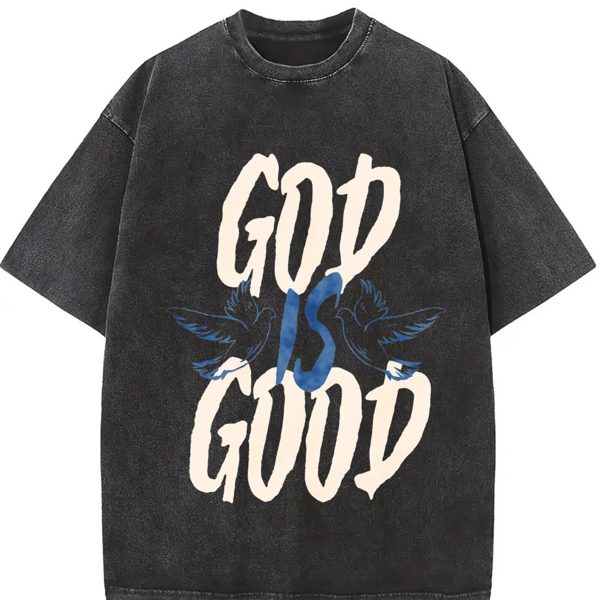 God is Good Christian Bible Verse Jesus vintage washed oversized T-shirt in Black