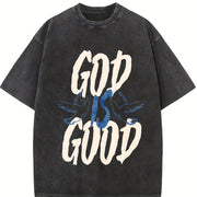 God is Good Christian Bible Verse Jesus vintage washed oversized T-shirt in Black