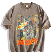 Godzilla 2026 New Hot Godzilla Monster Old 3Vintage Loose vintage washed oversized T-shirt in Brown