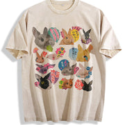 Y2K Bunny 90s Harajuku Vintage Washed T-Shirt in Beige