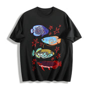 Fish Leaping Over the Dragon Gate Cotton T-Shirt in Black