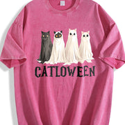 Catloween Cat Costume Vintage Washed T-Shirt in Red
