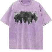 Dark Forest Pine Tree Silhouette vintage washed oversized T-shirt in Purple