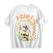 F-caw-f Raven Skull Cotton T-Shirt in White