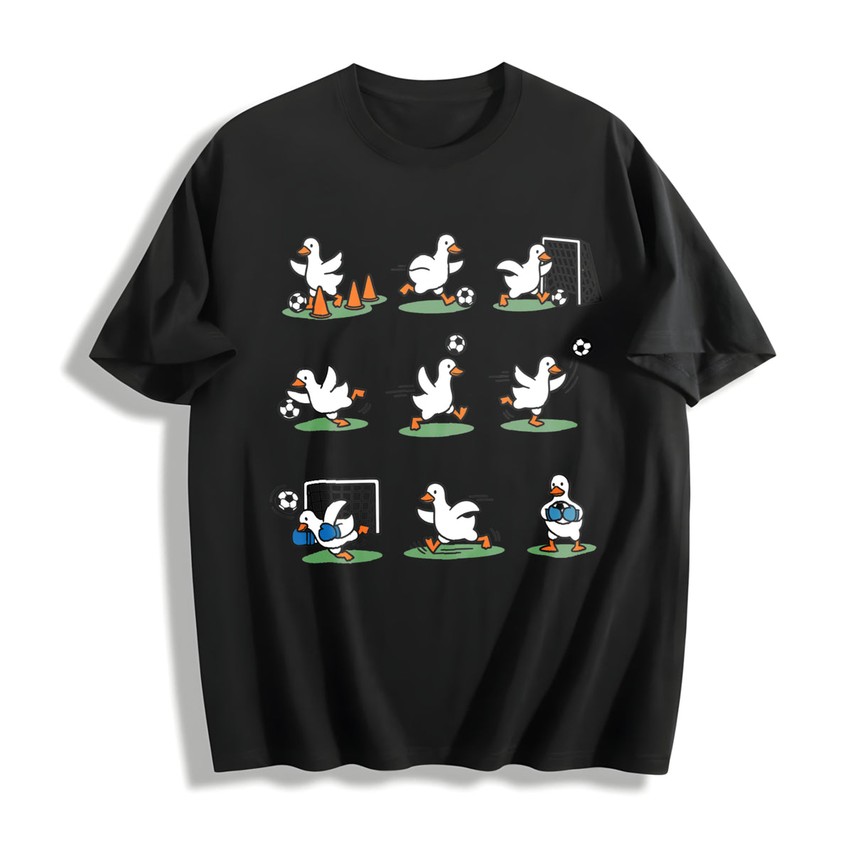 Goose Soccer Player Sport Mom Cotton T-Shirt in Black