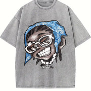 Hip Hop Cartoon Character Sleeveless Tank Vintage Washed T-Shirt in Gray