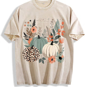 Boho Pumpkins Fall Vintage Washed T-Shirt in Beige