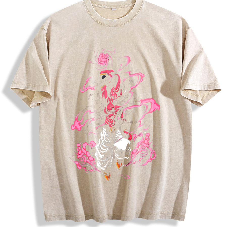 Retro Heavy Limited Majin Buu - Dragon Ball Anime Manga vintage washed oversized T-shirt in Beige