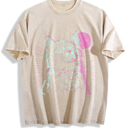 230gsm Blockbuster 80s Psychedelic Cat Vintage Washed T-Shirt in Beige