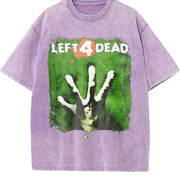 Left 4 Dead New 2008 Grunge Y2K Tapout Affliction Emo Goth Vintage Washed T-Shirt in Purple