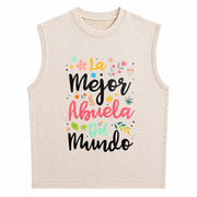 The Best Grandma in the World Vintage Washed Tank Top in Beige