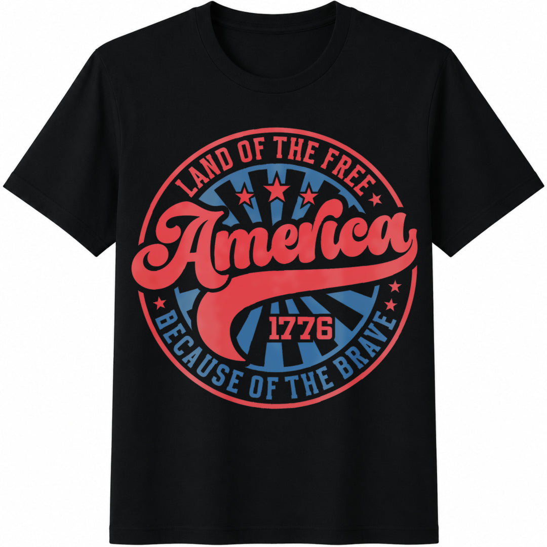 Land of the Free Because of the Brave Cotton T-Shirt in Black